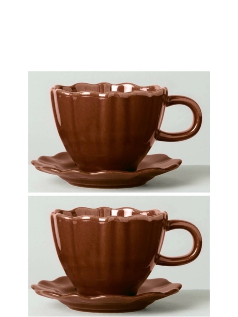 **Set of 2** Hearth & Hand 5oz Scalloped Red Stoneware Espresso Cup & Saucer NEW